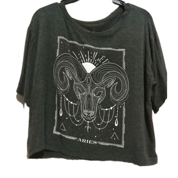 Aries T-Shirt Life Clothing Company Size Medium Crop Top Grey Short Sleeves - Picture 1 of 3